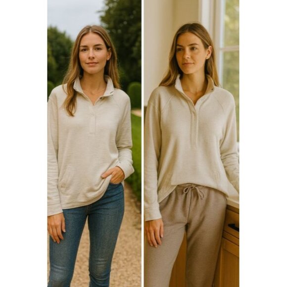 Talbots Woman's Stone Quarter-Zip Pullover Med UPF 50+ Athleisure Preppy - Picture 1 of 16